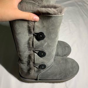 Ugg Grey Bailey Button Tall Sherpa Boots Big Kid 5